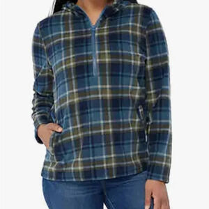 O’Neill Women’s Julia Pullover‎ Hoodie Sweatshirt, Blue and Green Plaid, Size XL